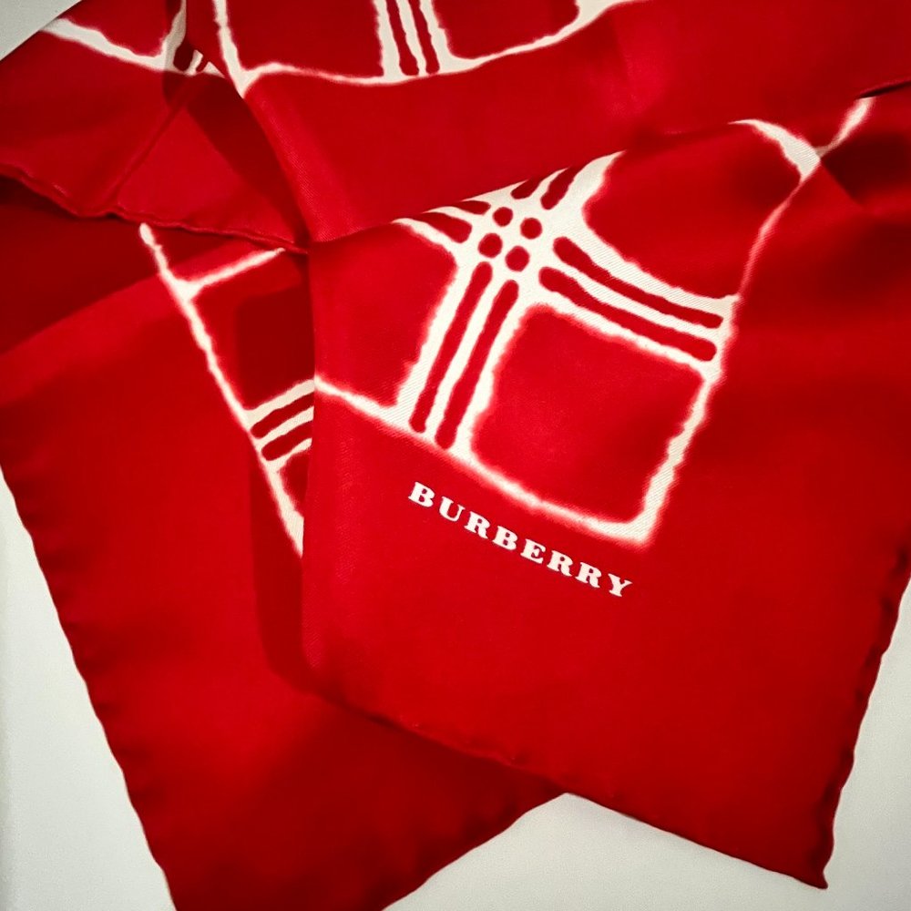 Authentic Burberry red and white silk scarf